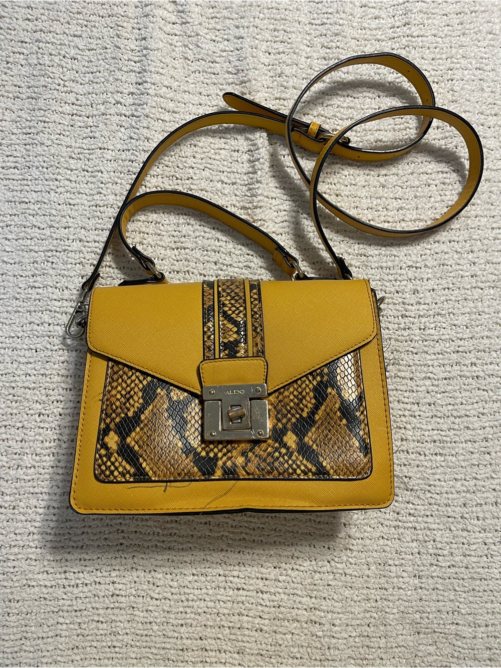 ALDO Yellow Snake-Print Top-Handle Crossbody
